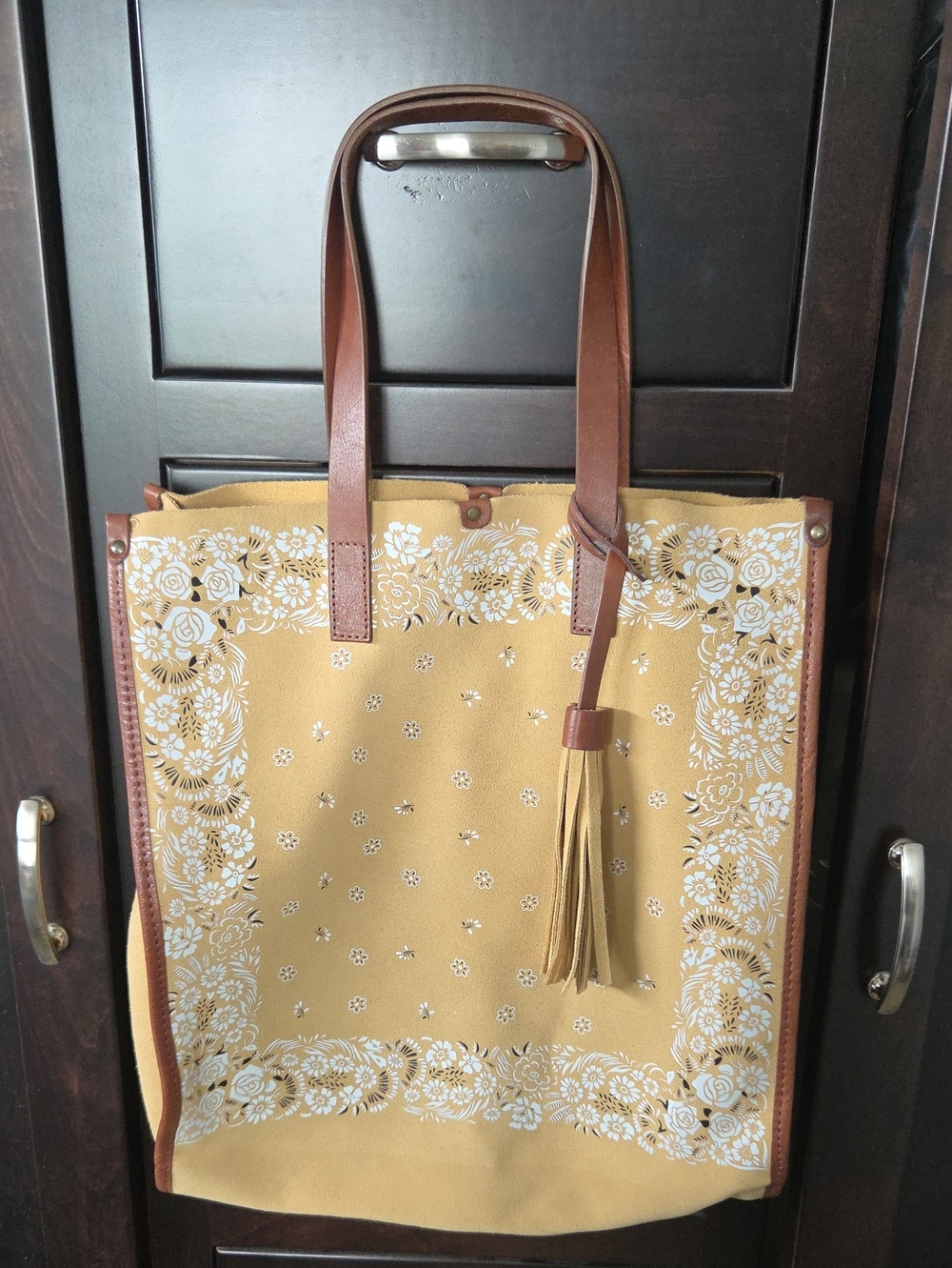 Sundance Sheridan Bandana Suede Tote Bag with Leather Tassel – Sand Yellow